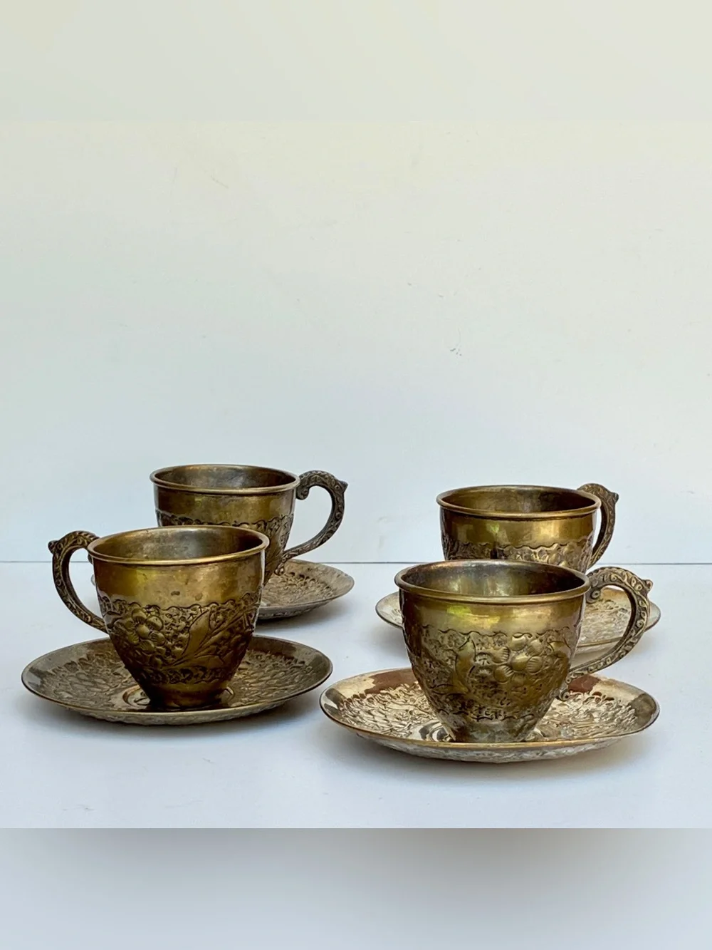 Vintage 16-Pc Solid Brass  Tea/Coffee  Sets Serve for 8
